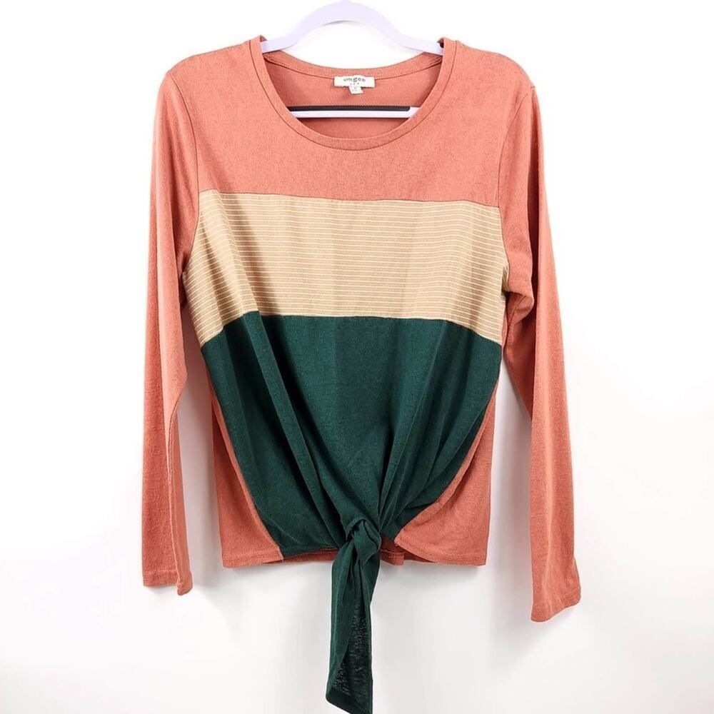 5 for $25 Umgee Multicolor Tie Front Long Sleeve T-Shirt, Size M